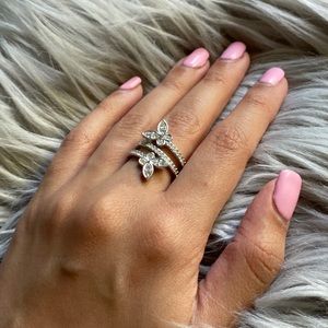 Silver butterfly Swarovski ring